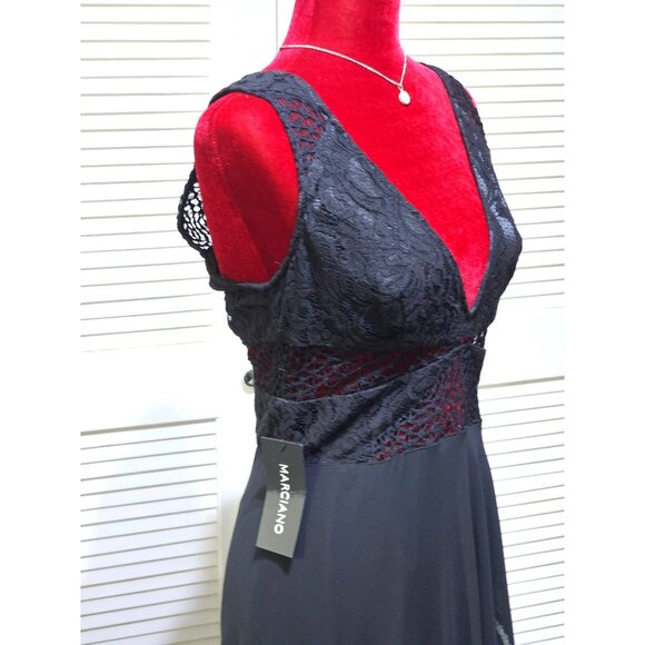 NWT Marciano Womens Black Lace Maxi Dress Sheer Overlay & Deep V-Neck Sz 6 2562 - Picture 4 of 11